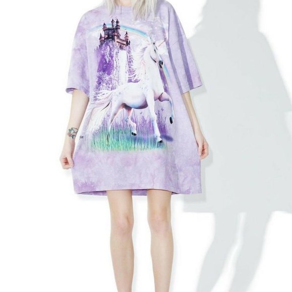 Unicorn Castle Purple Fantasy Rainbow Adult T-Shirt Mountain Horses Animal S-3X - Picture 3 of 7